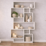 Asymmetric bookcase white melamine Karmato 96x168.5x25.5 cm