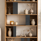Asymmetric bookcase anthracite walnut melamine Lima 90x180x20 cm