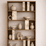 Asymmetrical bookcase marble look walnut melamine Lima 90x180x20 cm