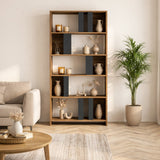 Asymmetric bookcase anthracite walnut melamine Lima 90x180x20 cm