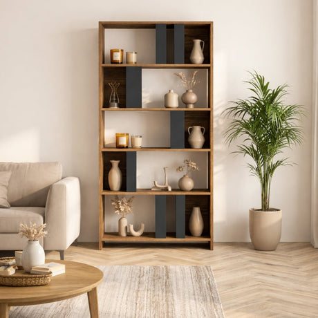 Asymmetric bookcase anthracite walnut melamine Lima 90x180x20 cm