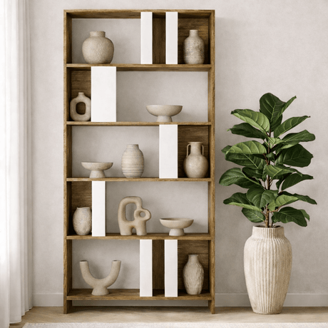 Asymmetric bookcase white walnut melamine Lima 90x180x20 cm