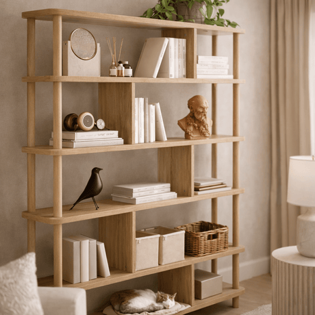 Japandi bookcase pine melamine Meta 120x168.5x28 cm