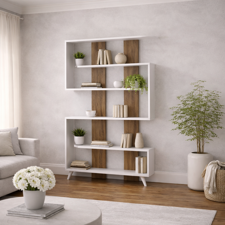Bookcase Rain White Walnut Melamine 120x162x20 cm