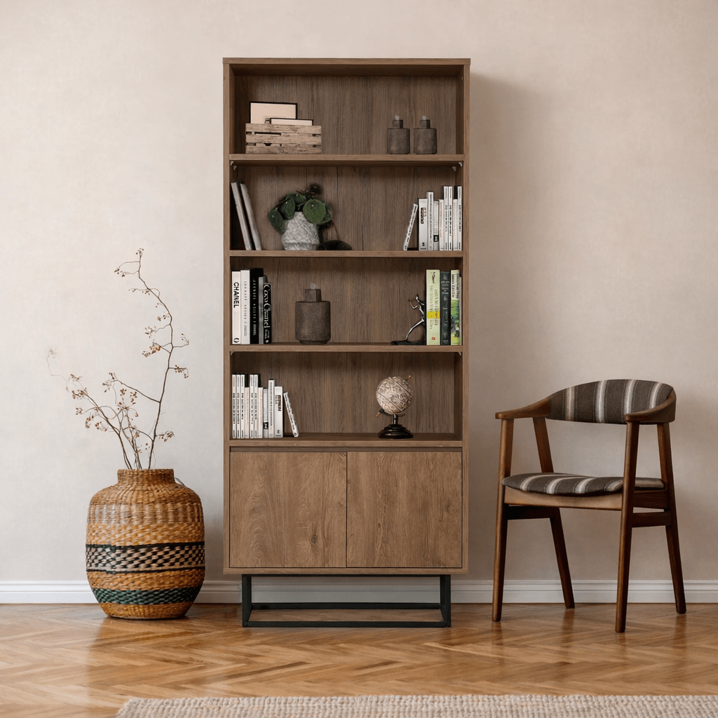 Bookcase walnut melamine Rea 80x182x36 cm
