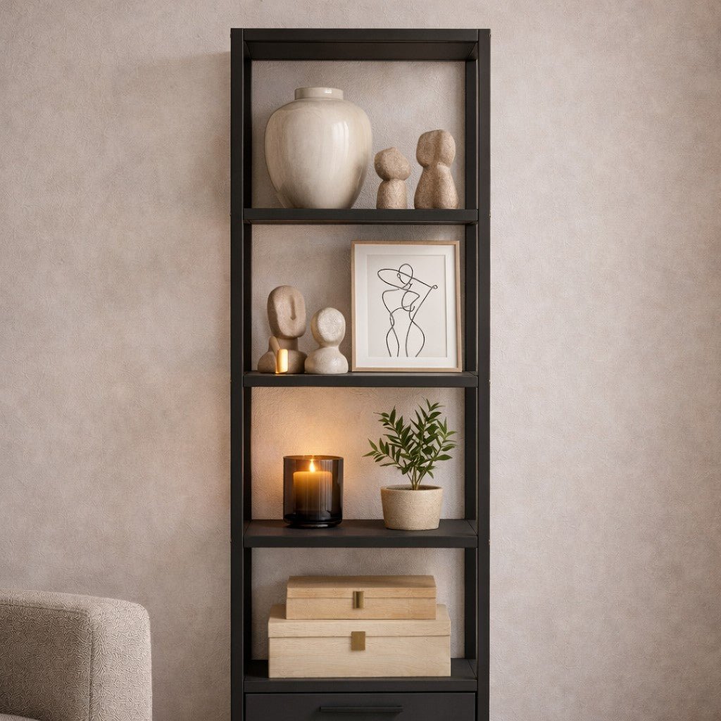 Bookcase Robbins Black Black Anthracite Melamine 39x160x39 cm