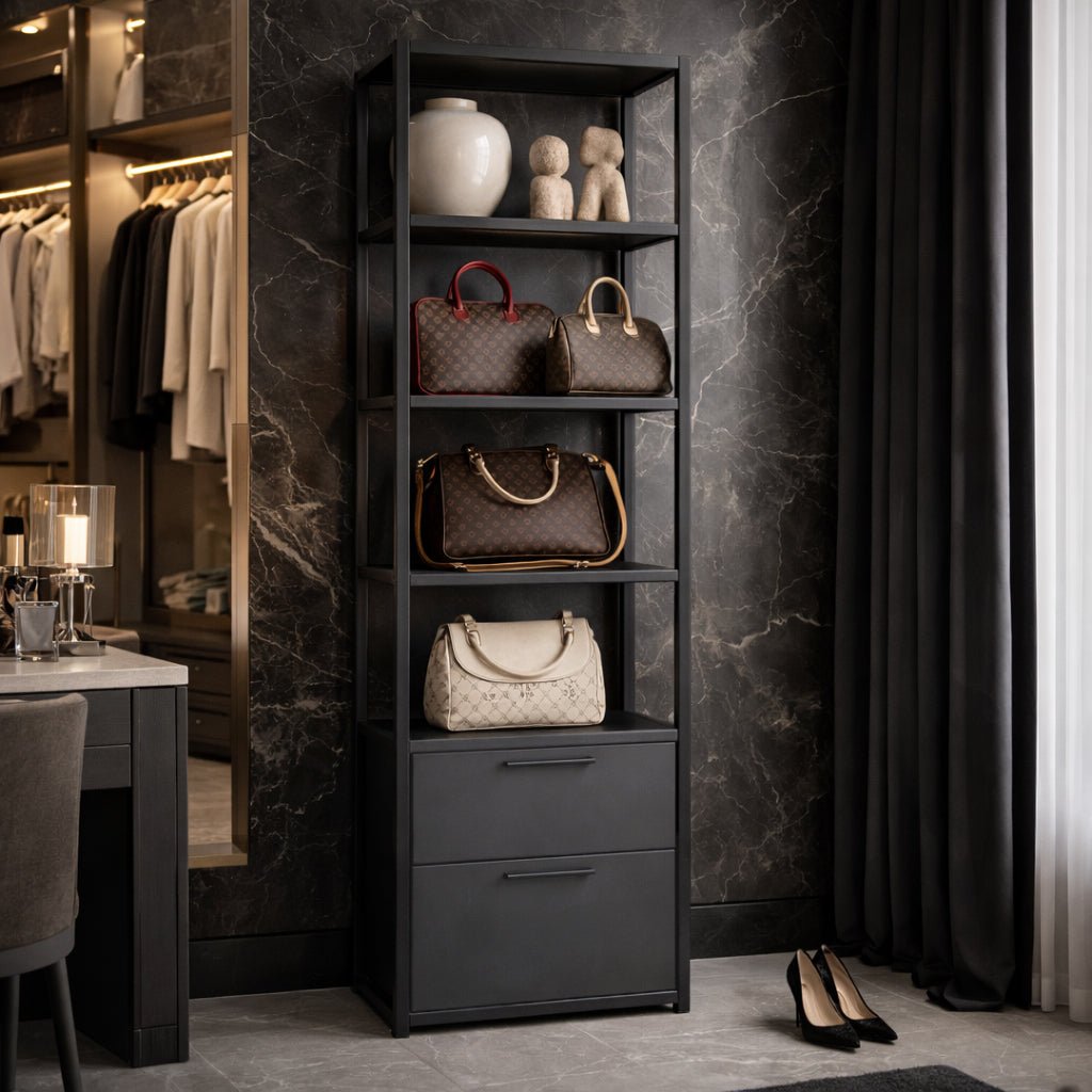 Bookcase Robbins Black Black Anthracite Melamine 39x160x39 cm