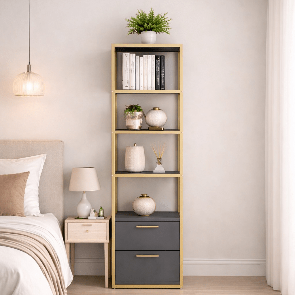 Bookcase Robbins Gold Gold Anthracite Melamine 39x160x39 cm