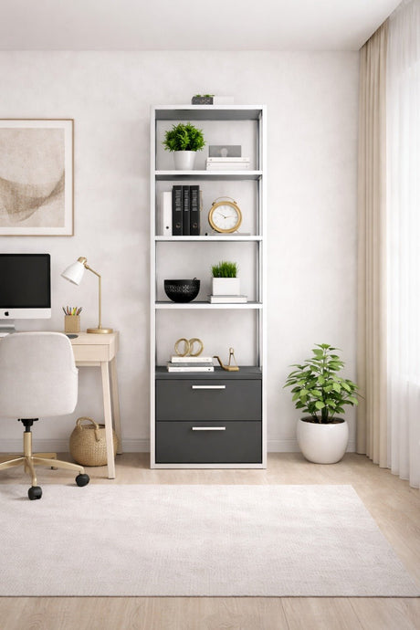 Bookcase Robbins White White Anthracite Melamine 39x160x39 cm