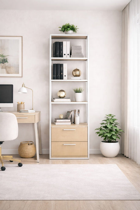 Bookcase Robbins White with White Oak Melamine 39x160x39 cm