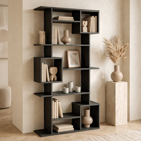 Asymmetric bookcase anthracite melamine Soto 92x173x28 cm