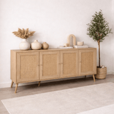 Calvin Sideboard Rattan–Oak Look with Soft-Close 180 cm Melamine
