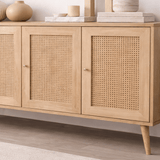 Calvin Sideboard Rattan–Oak Look with Soft-Close 180 cm Melamine
