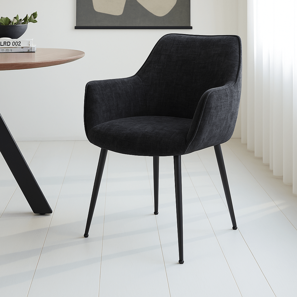 Dining Chair Chenille Black Fabric Sev - With Armrest
