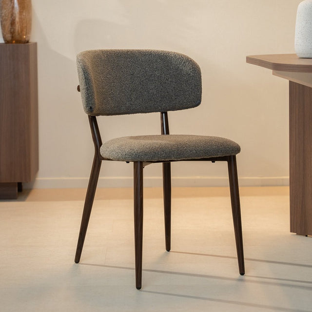 Eetkamerstoelen-Japandi Eetkamerstoel Yura Taupe - Walnootlook Frame-Dimehouse