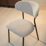 Eetkamerstoelen-Eetkamerstoel bouclé zandkleur Uma - walnootlook frame - Japandi-Dimehouse