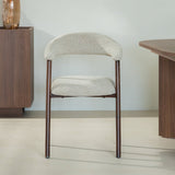 Eetkamerstoelen-Japandi Eetkamerstoel Zandkleur Bouclé Suki - Walnoot Frame - Met Armleuning-Dimehouse