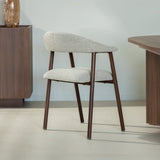 Eetkamerstoelen-Japandi Eetkamerstoel Zandkleur Bouclé Suki - Walnoot Frame - Met Armleuning-Dimehouse