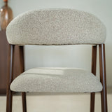 Eetkamerstoelen-Japandi Eetkamerstoel Zandkleur Bouclé Suki - Walnoot Frame - Met Armleuning-Dimehouse