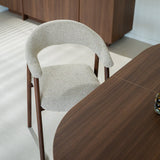Eetkamerstoelen-Japandi Eetkamerstoel Zandkleur Bouclé Suki - Walnoot Frame - Met Armleuning-Dimehouse