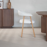 Eetkamerstoelen-Japandi Eetkamerstoel Beige Bouclé Suki - Eikenlook Frame - Met Armleuning-Dimehouse