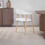 Eetkamerstoelen-Japandi Eetkamerstoel Beige Bouclé Suki - Eikenlook Frame - Met Armleuning-Dimehouse