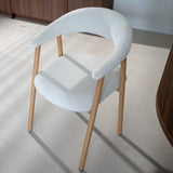 Eetkamerstoelen-Japandi Eetkamerstoel Beige Bouclé Suki - Eikenlook Frame - Met Armleuning-Dimehouse