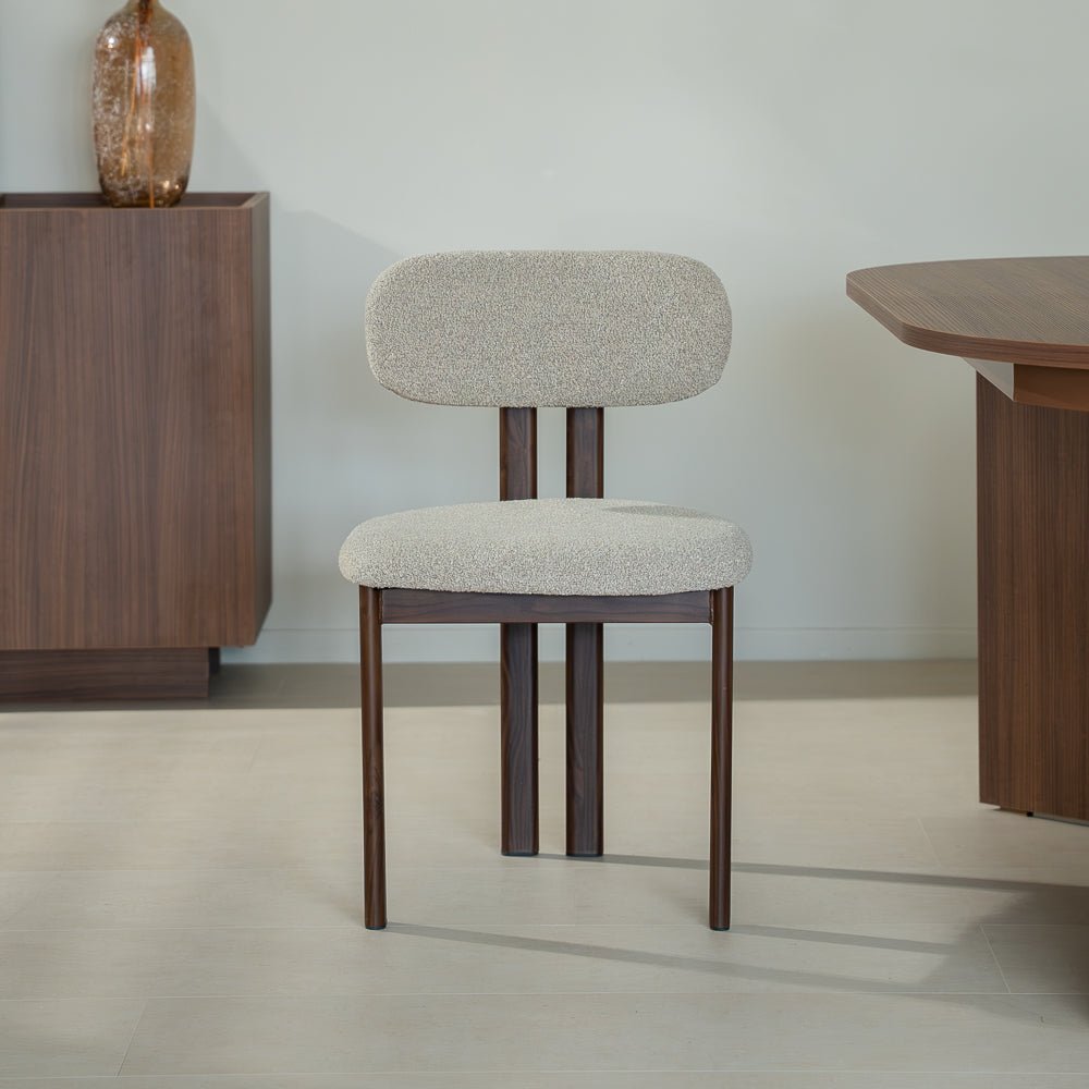 Eetkamerstoelen-Japandi Eetkamerstoel Miyo Bouclé Zandkleur - Walnootlook Frame-Dimehouse
