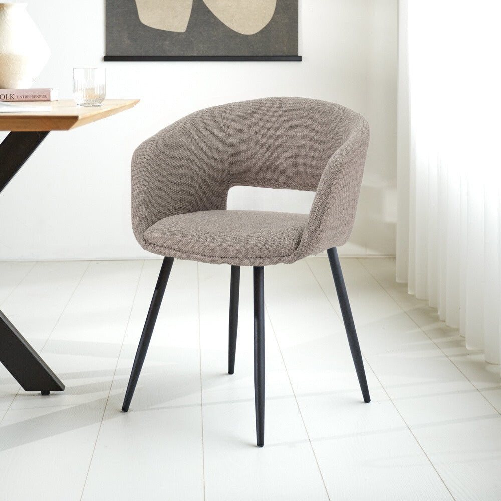 Scandinavian dining chair taupe fabric bucket shape Don - with armrests