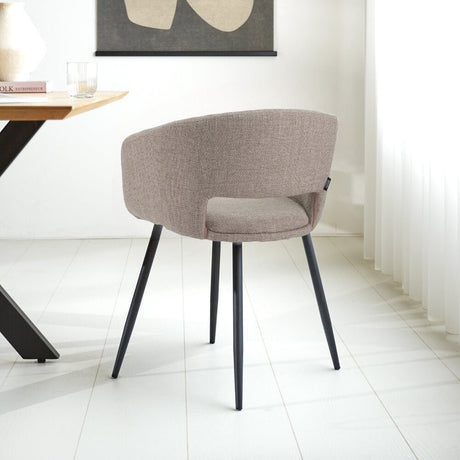 Scandinavian dining chair taupe fabric bucket shape Don - with armrests