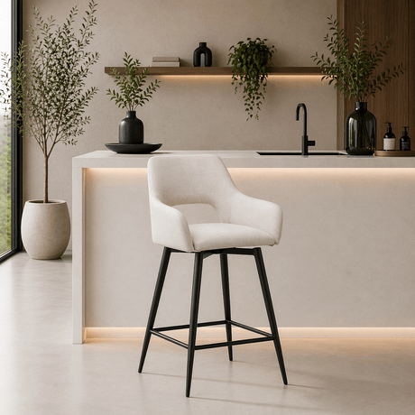 Swivel Bar Stool Beige Fabric Skye - Seat Height 67 cm - With Armrests