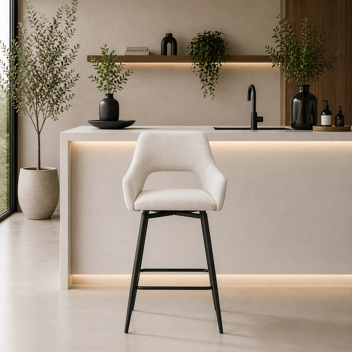 Swivel Bar Stool Beige Fabric Skye - Seat Height 67 cm - With Armrests