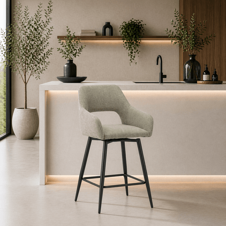 Swivel Bar Stool Green Fabric Skye - Seat Height 67 cm - With Armrests