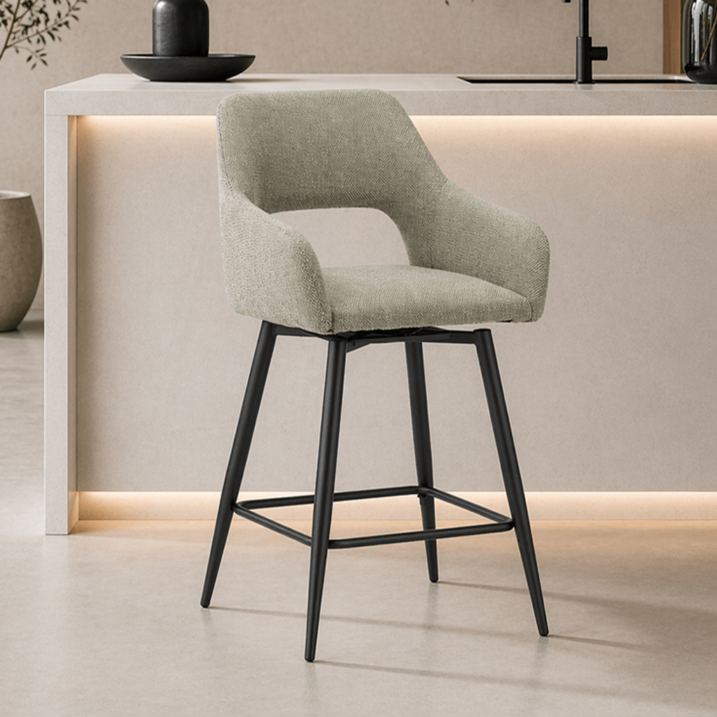Swivel Bar Stool Green Fabric Skye - Seat Height 67 cm - With Armrests