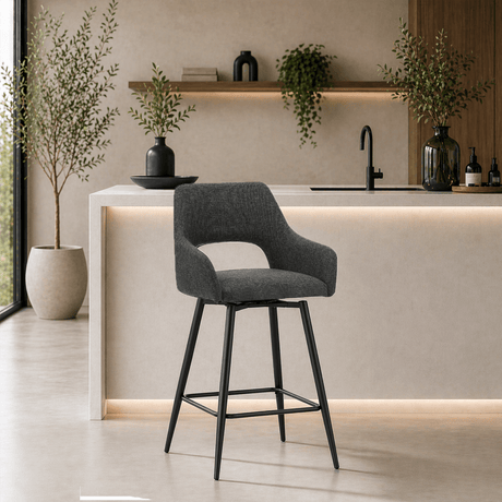 Swivel Bar Stool Black Fabric Skye - Seat Height 67 cm - With Armrests