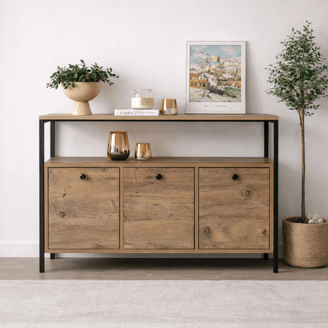 Sideboard Atlantic Pine Saloce - Black Frame - Three Compartments - 120x77 cm 