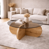 Aris Round Coffee Table 75 cm Tinted Glass - Melamine Oak 