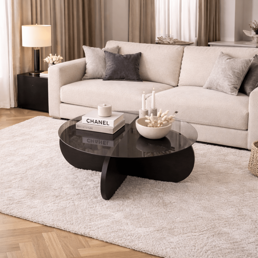 Aris Round Coffee Table 75 cm Glass - Black Base 