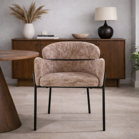 Dining chair Lola Bouclé fabric Champagne with round back and arm 