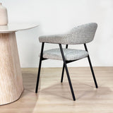 Complete Furniture Set: Lea Dining Table Sintered Stone Marble Look Travertine - Walnut Frame + 4x Lisa Dining Chairs Bouclé Gray 