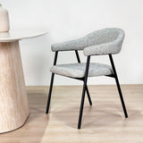 Complete Furniture Set: Lea Dining Table Sintered Stone Marble Look Travertine - Walnut Frame + 4x Lisa Dining Chairs Bouclé Gray 