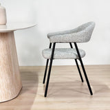 Complete Furniture Set: Lea Dining Table Sintered Stone Marble Look Travertine - Walnut Frame + 4x Lisa Dining Chairs Bouclé Gray 