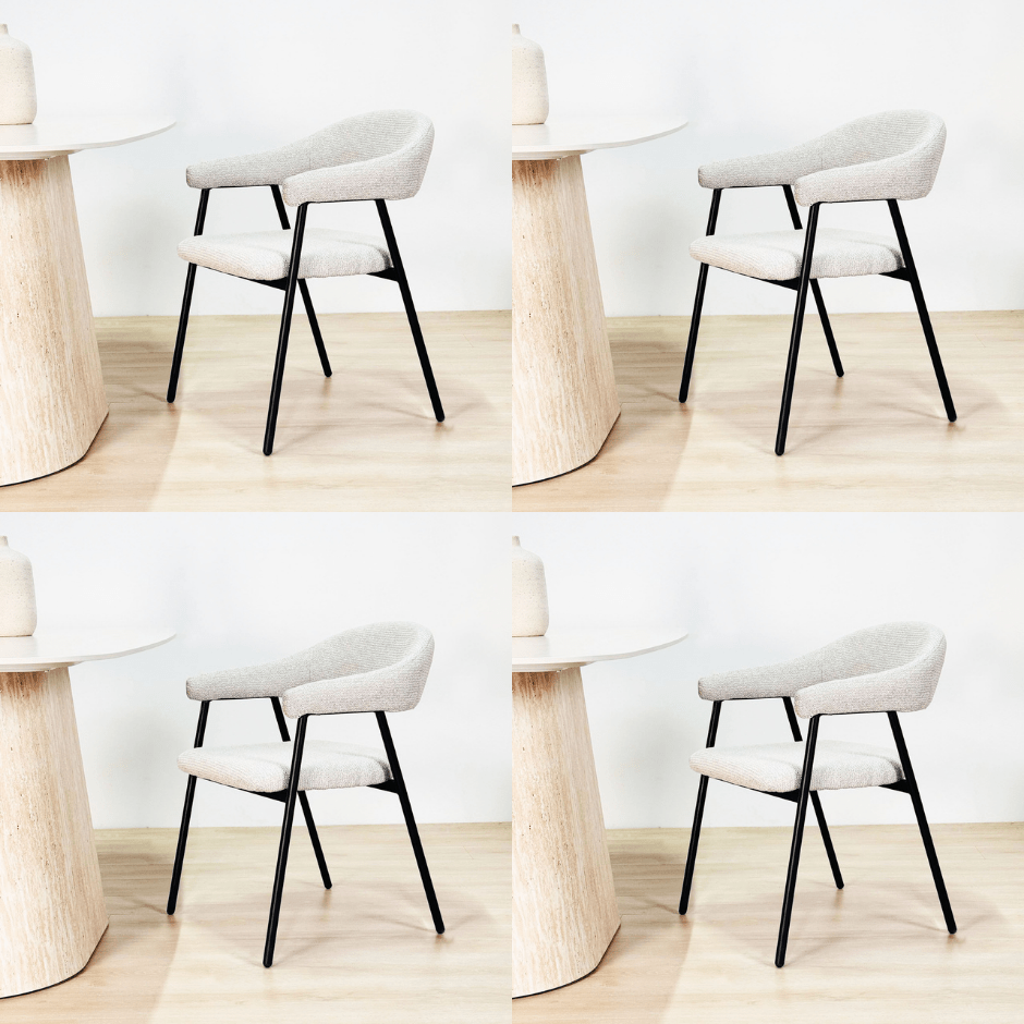 Dining Room Chair Set of 4 Bouclé Beige Lisa - Black Frame 
