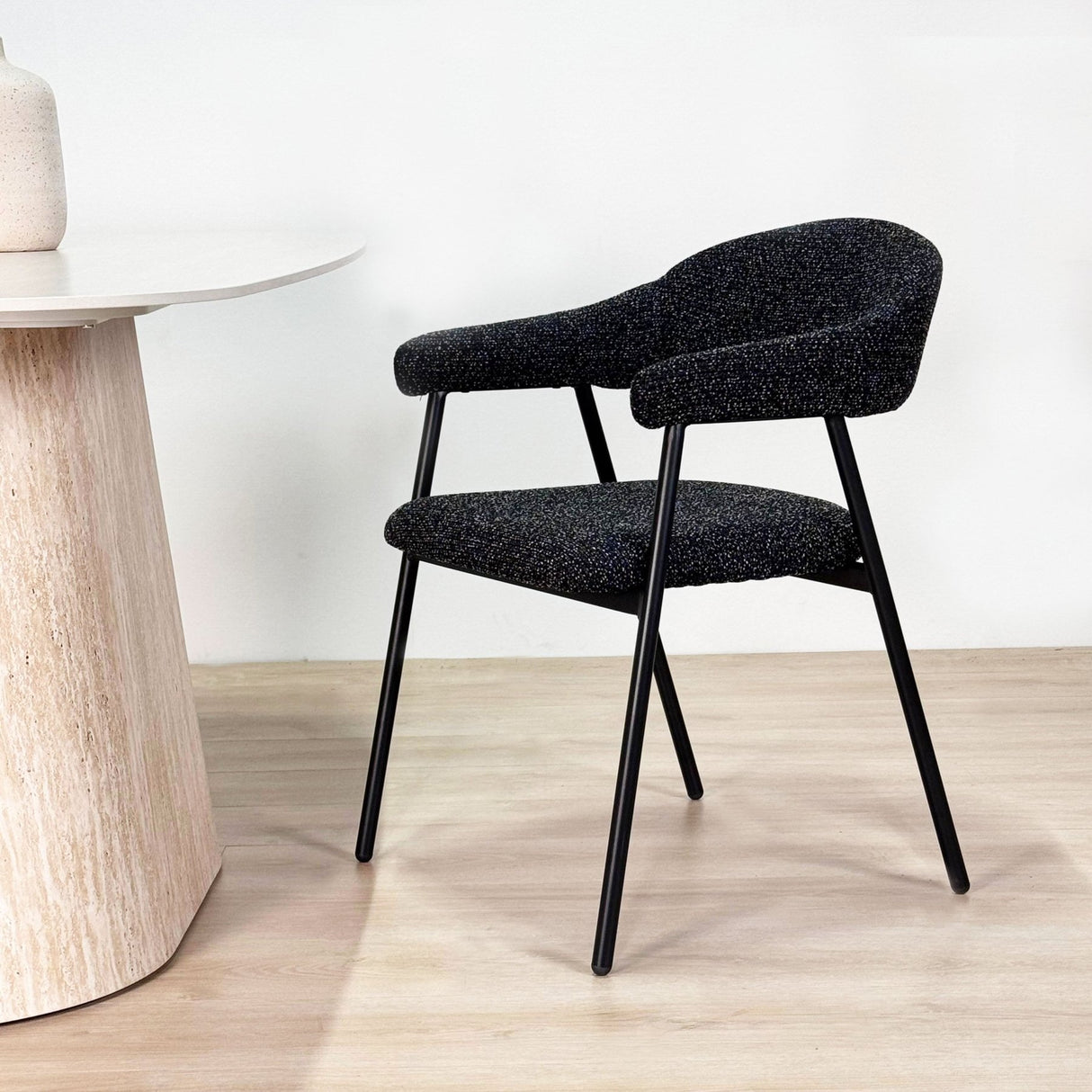 Dining Room Chair Bouclé Beige Lisa - Black Frame 