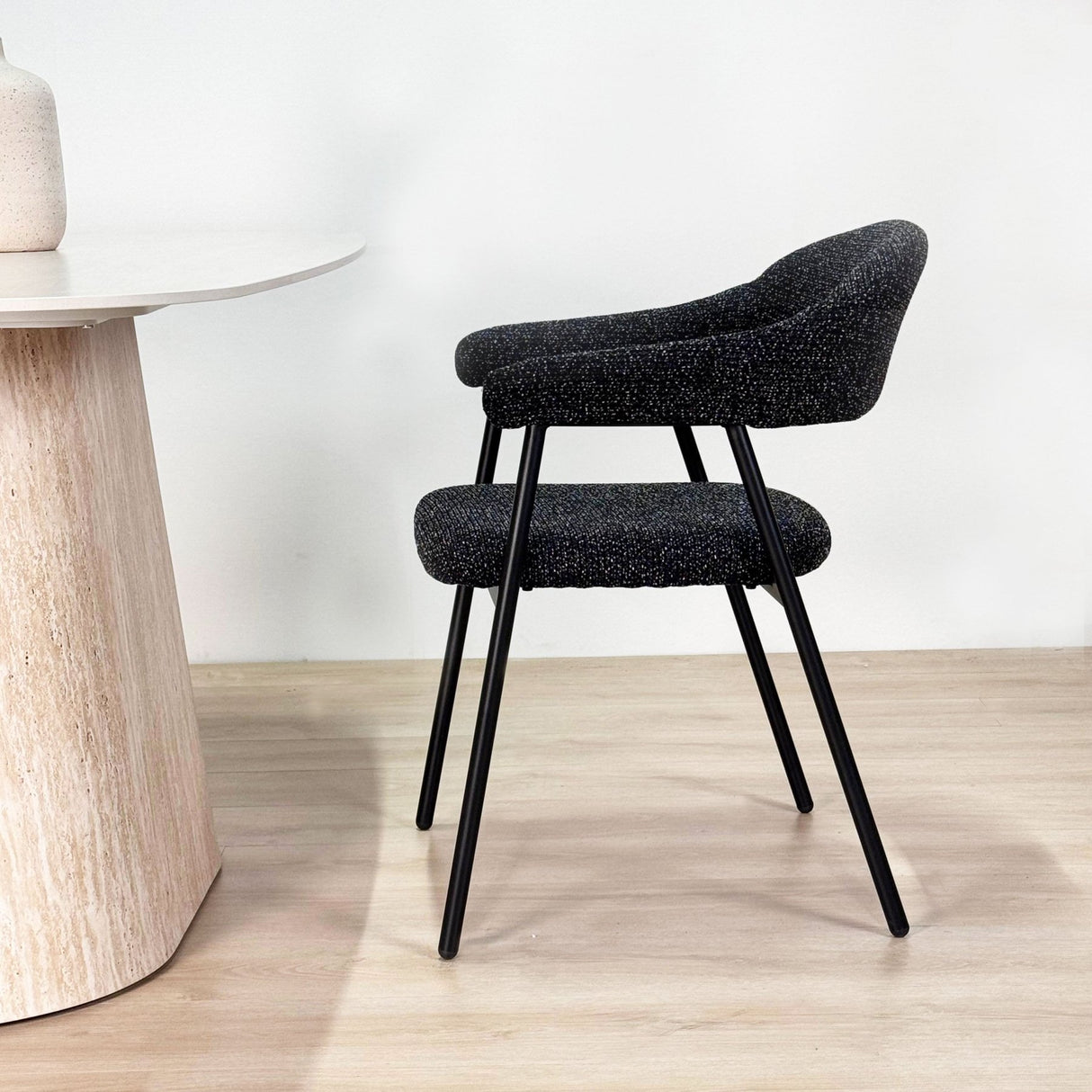 Dining Room Chair Bouclé Beige Lisa - Black Frame 