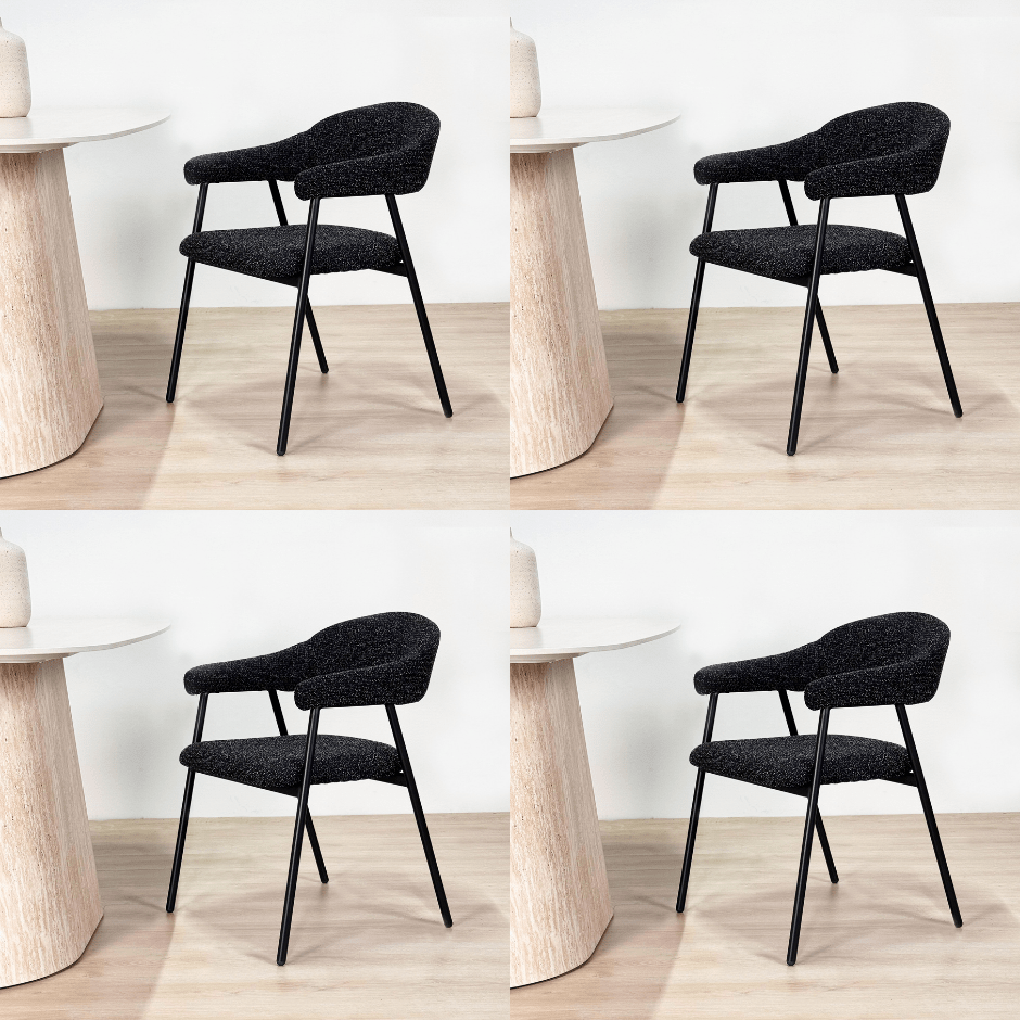 Dining Room Chair Set of 4 Bouclé Beige Lisa - Black Frame 