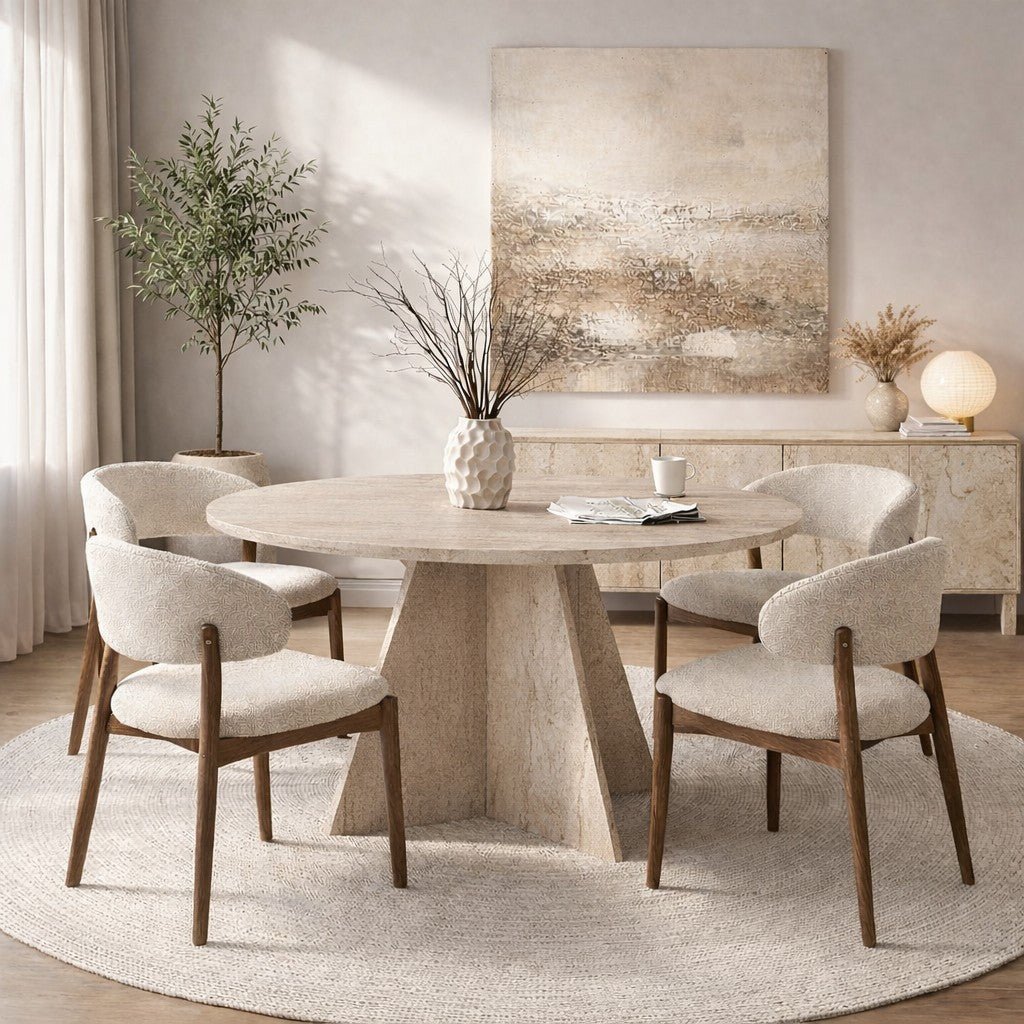 Dining room table round travertine - 120 cm - Mary