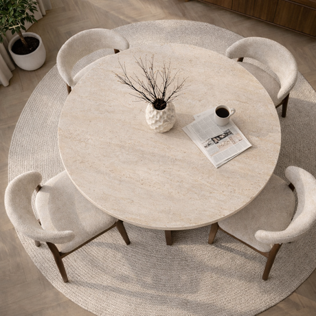 Dining room table round Walnut with Travertine top - 120 cm - Mary