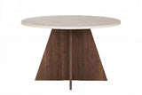 Eettafels - Eetkamertafel rond Walnoot met Travertin top - 120 cm - Mary - Dimehouse
