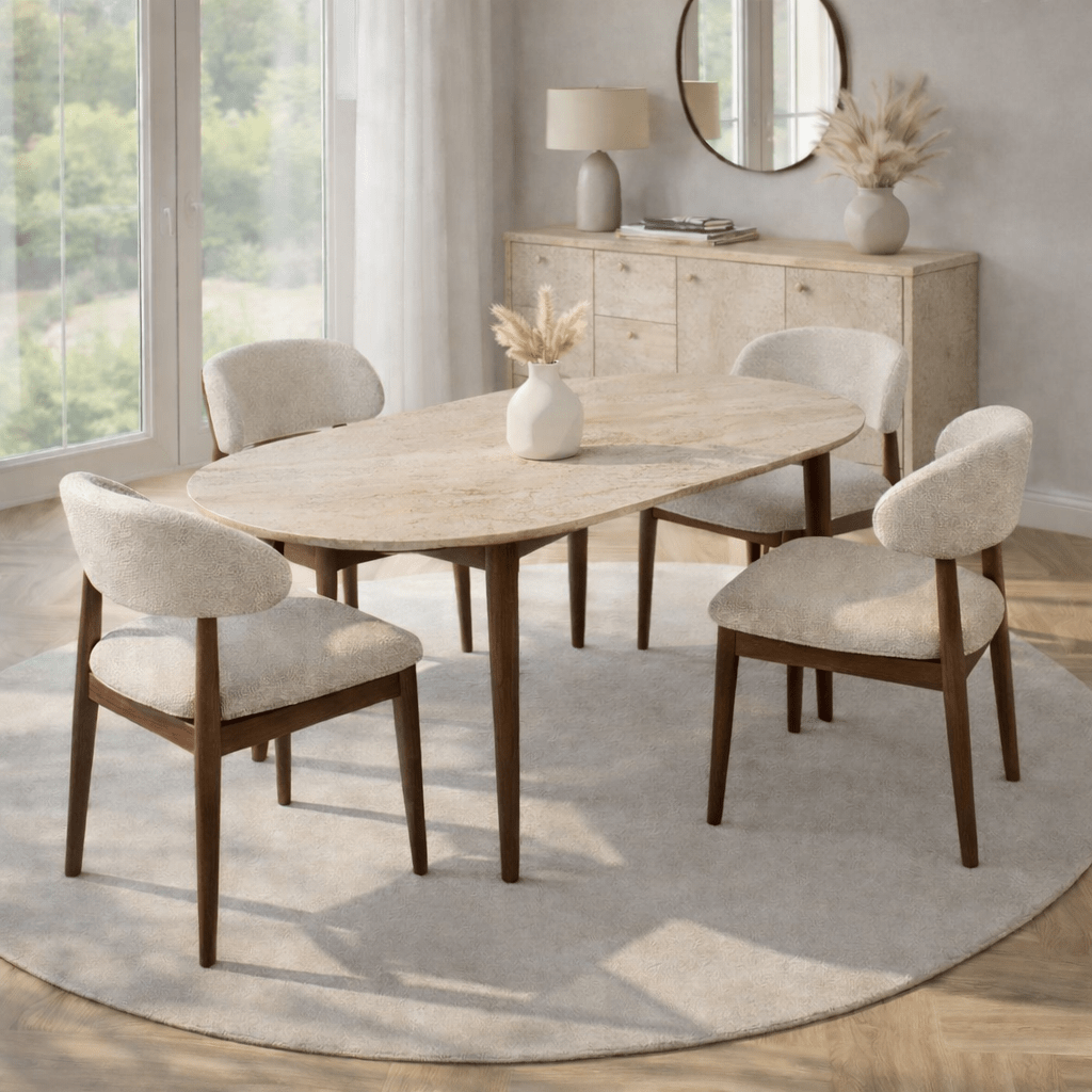 Eettafels - Eettafel travertin en walnoot melamine uitschuifbaar 100 - 130 cm - Vienna - Dimehouse